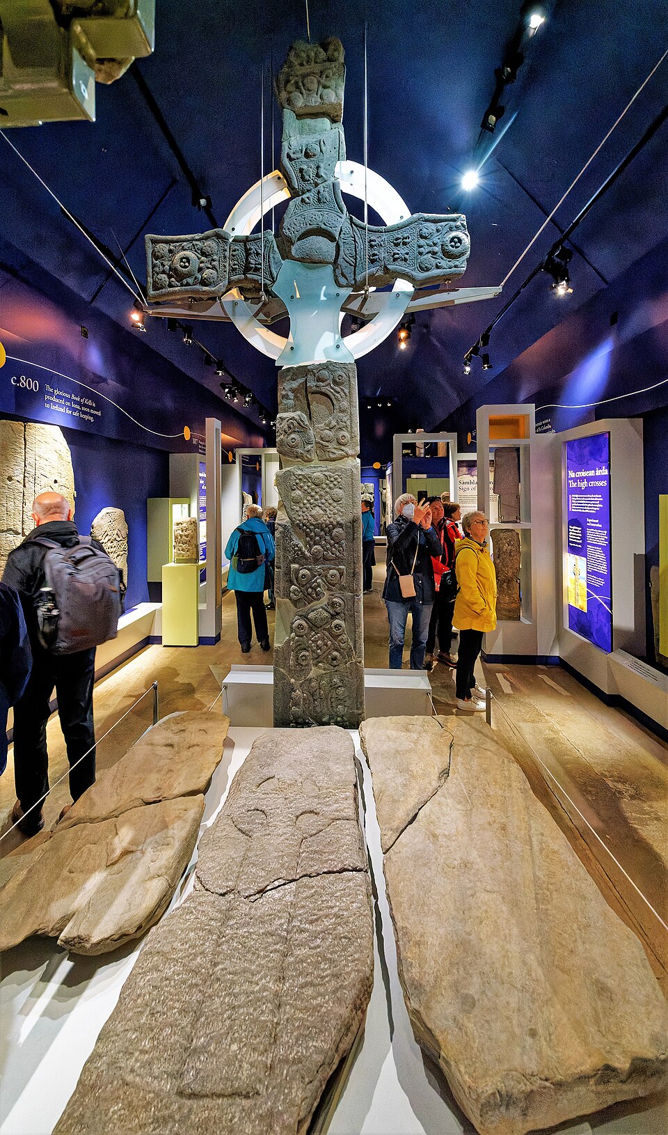 St John's Cross and carved grave slabs in the Iona Abbey museum