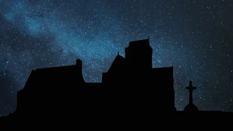 Iona Abbey silhouetted against the Milky Way