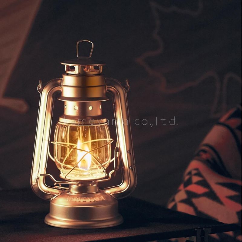 Feuerhand copper hurricane lantern glowing in the dark