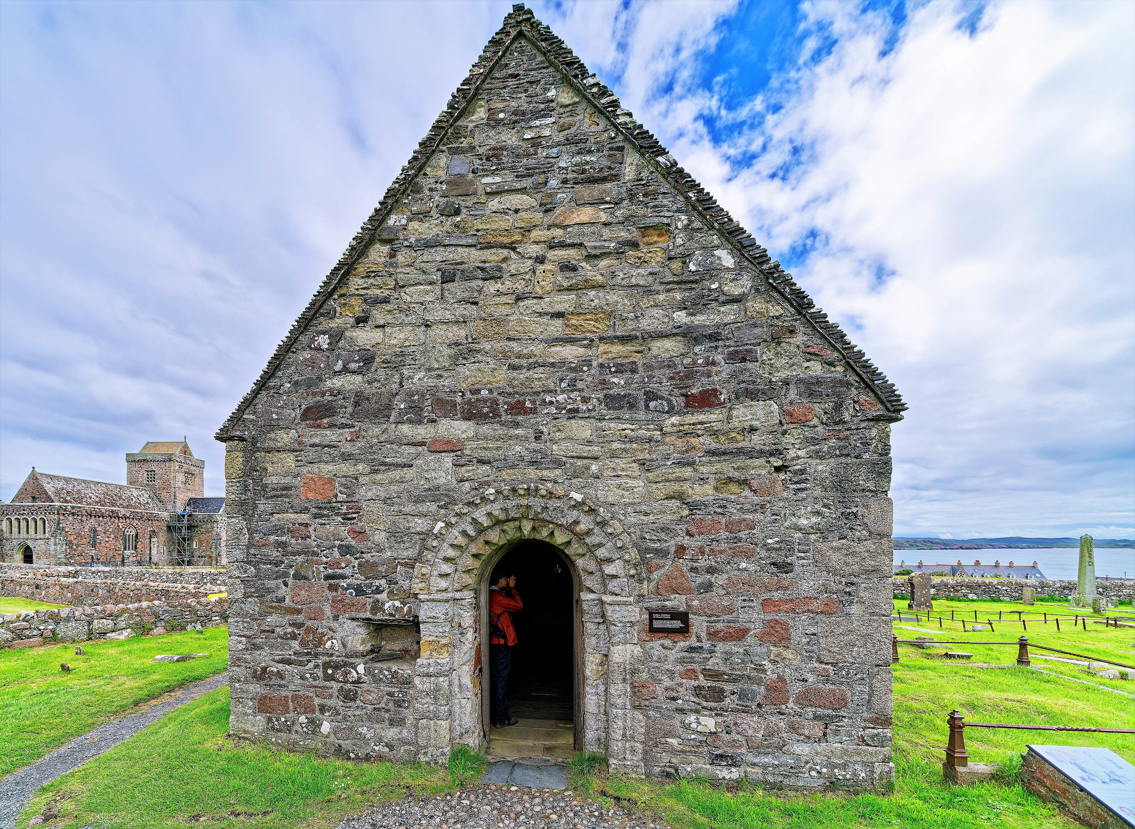 St Oran's Chapel with Iona Abbey in the background, by day